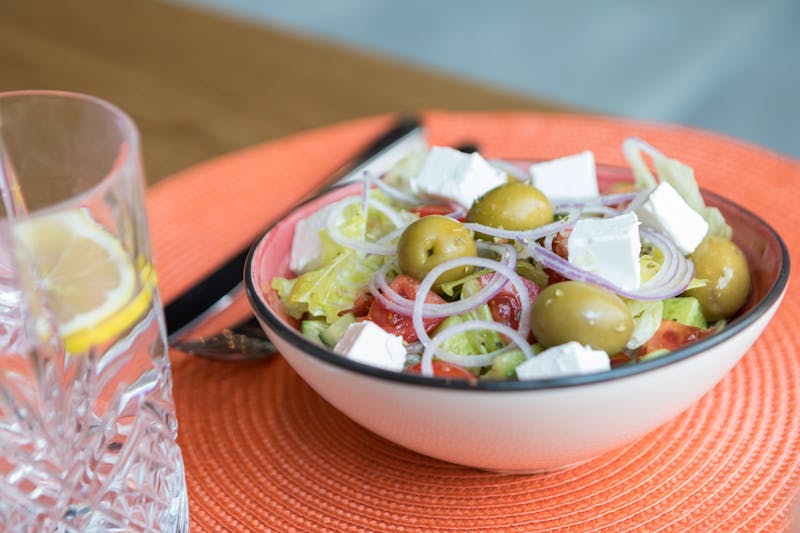 Mediterranean garden salad with olives, feta and fresh vegetables