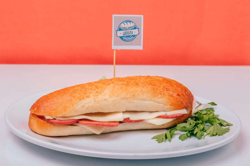 Meatball sub sandwich with marinara sauce and melted cheese