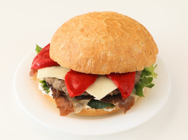 Veggie Italiano sandwich with roasted peppers and fresh vegetables